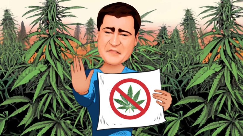 Markus Söder mit "Kein Cannabis"-Plakat